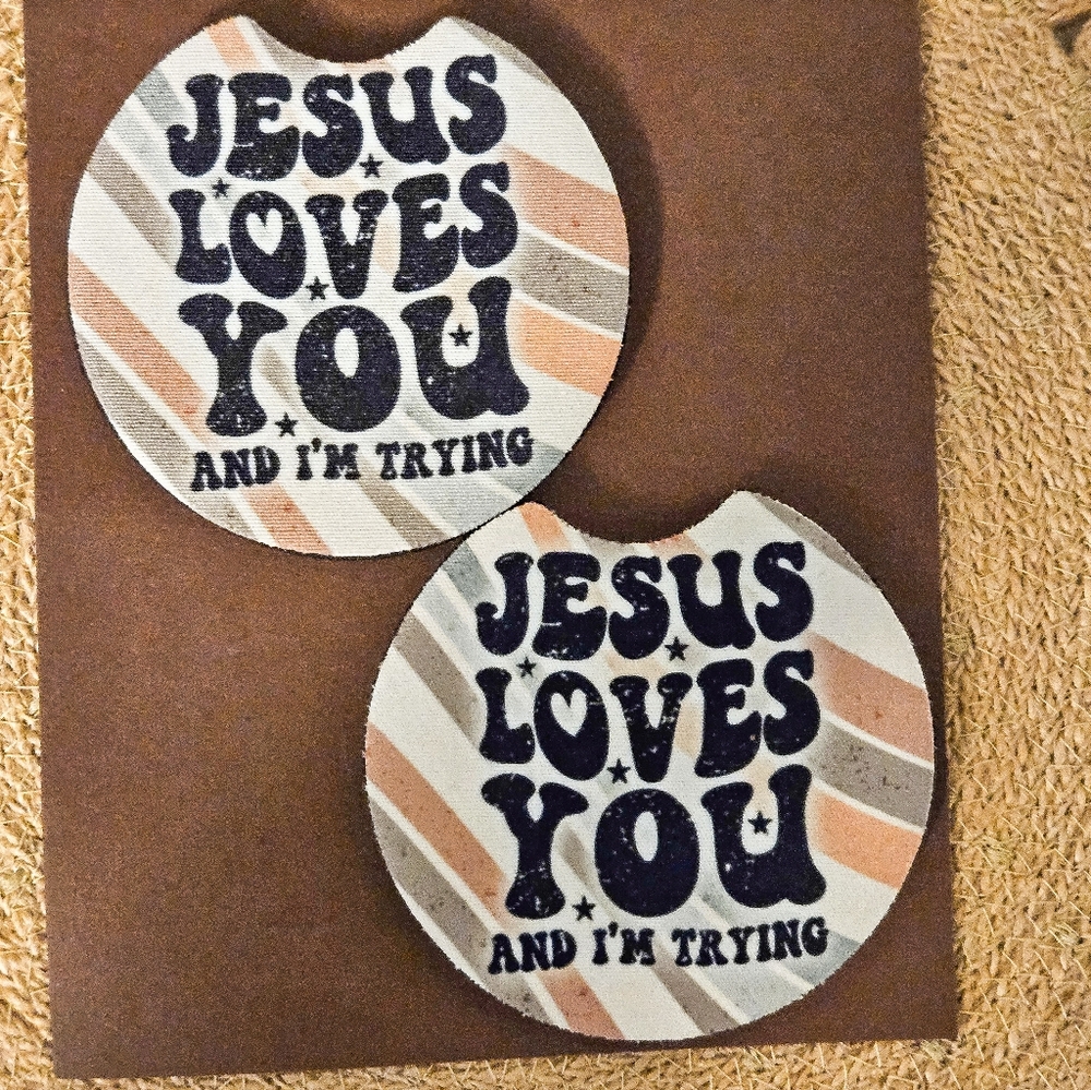 Jesus Loves You Handmade Car Coasters